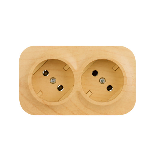 Розеточный блок двойной без заземления - Legrand Quteo - с предварительным подключением без шторок IP20 16А 250В винтовые зажимы накладной монтаж - дерево