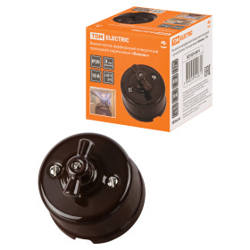 TDM Выключатель фарфоровый поворотный проходной с ручкой (бантик) 10А коричневый «Болонь»