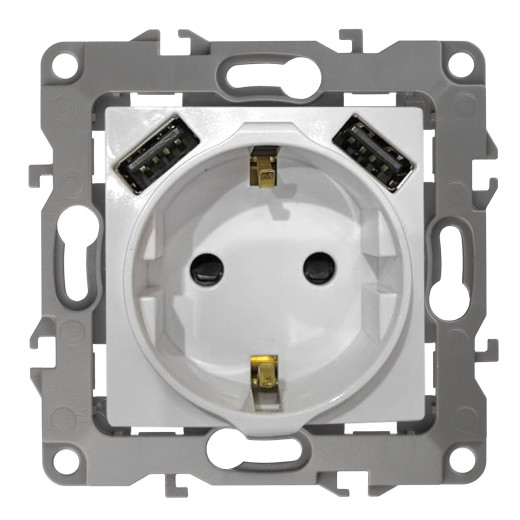 Розетка ЭРА Серия 12 12-4109-15 2P+E 16A-250В штор. с 2xUSB 5В-3А перламутр
