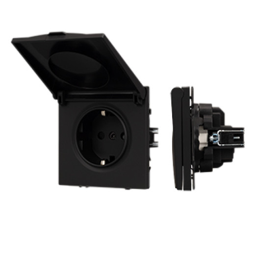 Механизм розетки влагозащищённый SCT-NOBE-MCP-SFPL-BK (230V, 16A) (Arlight, Черный оникс)