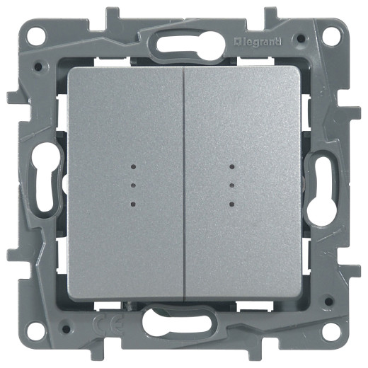 Переключатель двухклавишный с подсветкой/индикацией - Legrand Etika - 10А 250В безвинтовые зажимы - алюминий