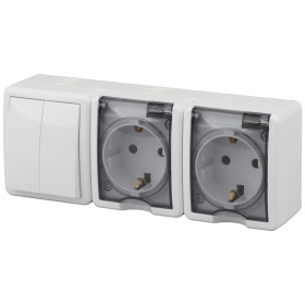 ЭРА Блок две розетки + выключатель Эксперт 11-7404-01 двойной IP54 16A-10AX-250В ОУ белый