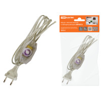 TDM Шнур с плоской вилкой и светорегулятором ШУ05С4 (200Вт, RL) ШВВП 2х0,75мм2 2м. прозрачный