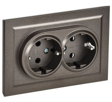 IEK BRITE Темн.бронза Розетка 2-м с/з без защ штор 16А в сборе РС12-3-БрТБ