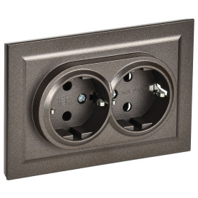 IEK BRITE Темн.бронза Розетка 2-м с/з без защ штор 16А в сборе РС12-3-БрТБ