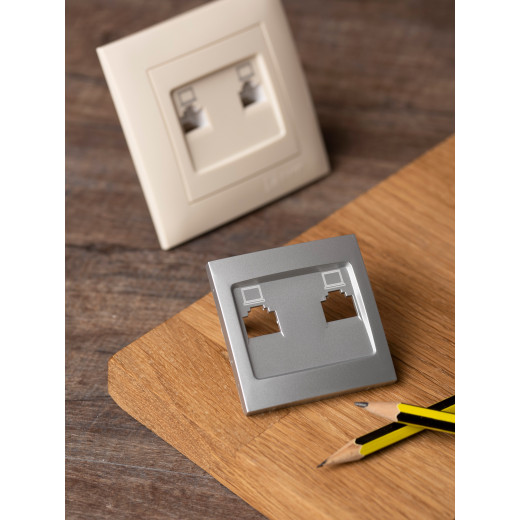 Валенсия лицевая панель розетки RJ-45 2-местная сталь EKF PROxima