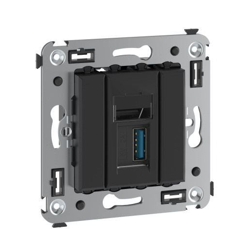 USB 3.0 розетка одинарная в стену, тип А-А, Avanti, черный матовый