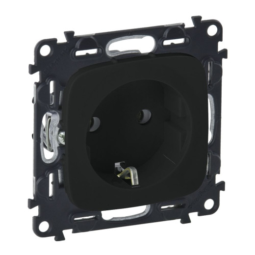 Valena ALLURE.Силовая розетка 2К+З 16А 250В с лицевой панелью.Безвинтовые зажимы.Антрацит