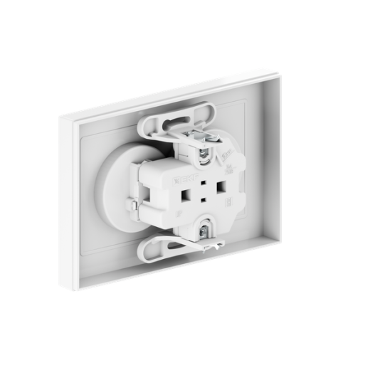 Механизм розетки двойной, 16А, без заземления, со шторками, с рамкой, белый Эпика EKF