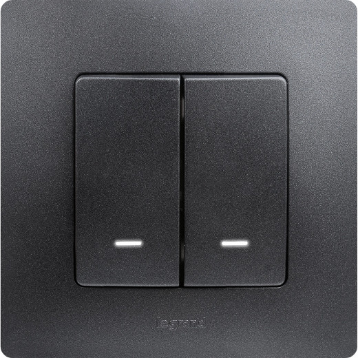 Выключатель двухклавишный с подсветкой/индикацией - Legrand Etika - 10А 250В безвинтовые зажимы - антрацит