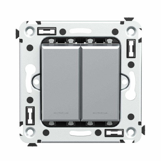 Выключатель двухклавишный в стену, Avanti, закаленная сталь