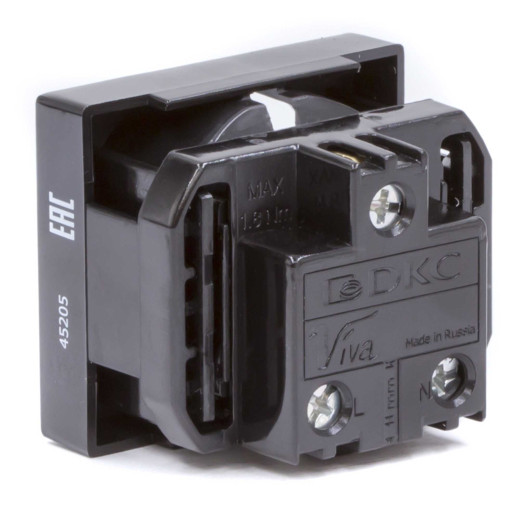 Розетка силовая 2Р+Е, со шторками, Viva, 2 мод., цвет черный