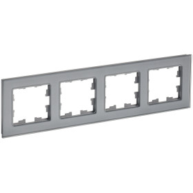 IEK BRITE DECOR Серый глянец стекло Рамка 4-м РУ-4-2-БрСе