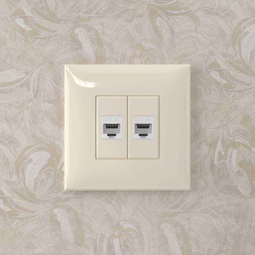 Компьютерная розетка RJ-45 без шторки в стену, кат.5е двойная, Avanti, ванильная дымка
