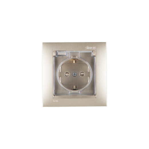 Simon 15 Шампань Розетка 2Р+Е Schuko, со шторками, с крышкой, IP44, 16А, 250В, винт.заж.