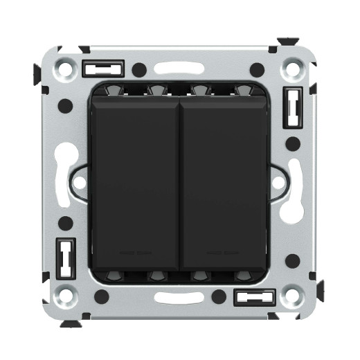 Переключатель двухклавишный в стену, Avanti, черный матовый