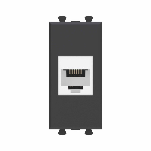Телефонная розетка RJ-12 без шторки модульная, Avanti, черный матовый, 1 модуль