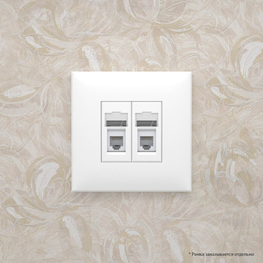 Телефонная розетка RJ-12 в стену двойная, Avanti, белое облако