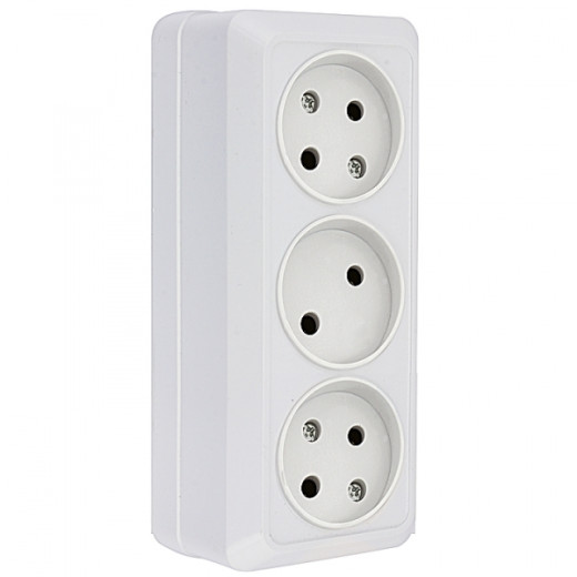 Рим Розетка 3-местная 10А без заземления белая EKF