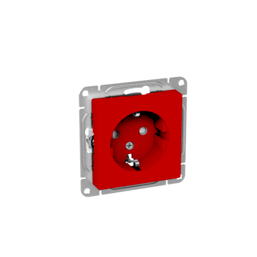 Механизм розетки, 16А, с заземлением, со шторками, красный Эпика EKF
