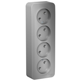 Systeme Electric Blanca наруж Алюминий Розетка 4-ая б/з без шторок 16А, 250В, изолир. пластина