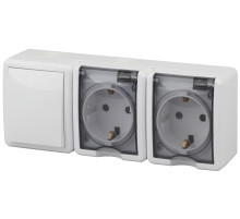 ЭРА Блок две розетки + выключатель Эксперт 11-7403-01 IP54 16A-10AX-250В ОУ белый