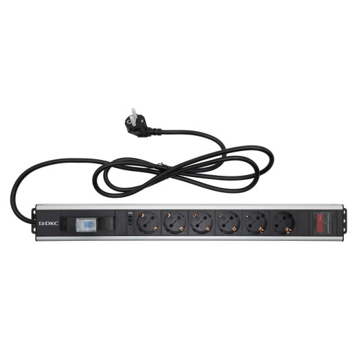 Блок распределения питания (PDU) 0U, 16A c автоматом 1P и амперметром, Вых:6 Schuko, Вх: Schuko