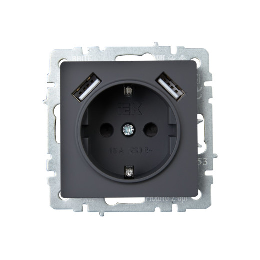 BRITE Роз. с з/к/ш 16А с USB A+A 3,1А РЮш10-2-БрГ граф. IEK