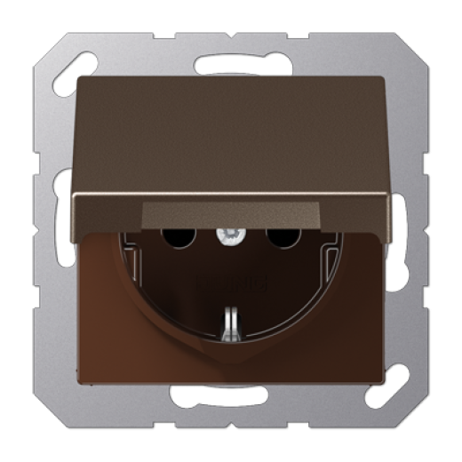 Штепсельная розетка SCHUKO 16A 250V~ с защитой от детей, с крышкой, термопласт, мокка