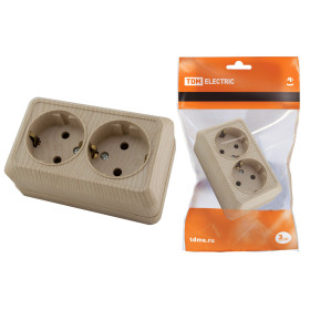 TDM Розетка двойная 2П+З открытой установки IP20 16А, сосна 