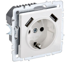 IEK BRITE BASE Белый Розетка с з/к/ш 16А с USB A+A 2,1А РЮш10-1-БрБ