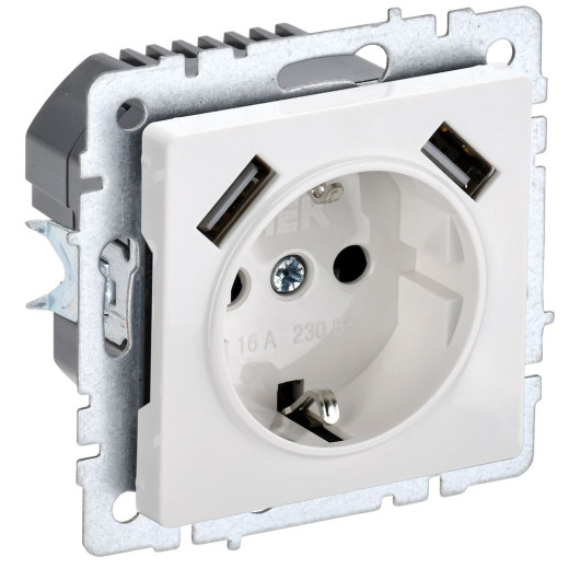 BRITE Роз. с з/к/ш 16А с USB A+A 2,1А РЮш10-1-БрБ бел. IEK