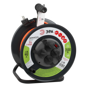 ЭРА Удлинитель силовой RMx-4es-3x1,5-40m-IP44 на металлической катушке c заземлением 4 розетки 40м ПВС 3х1.5мм2