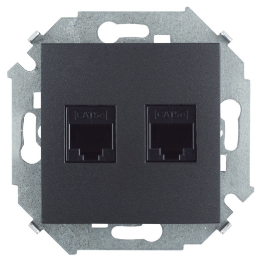 Розетка компьютерная двойная  RJ45 кат.5е (АМР),графит