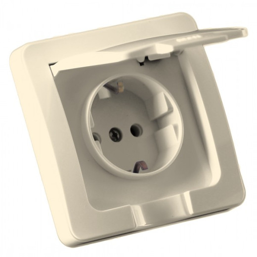 РС16-512-01 Розетка скрытой установки, одноместная, с заземляющим контактом, со шторкой, IP44, цвет слоновая кость