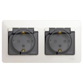 Systeme Electric Glossa Перламутр Розетка 2-ая с/з, со шторками, в сборе, IP44