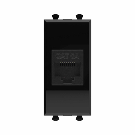 Компьютерная розетка RJ-45 без шторки модульная, кат.6А, Avanti, черный квадрат, 1 модуль