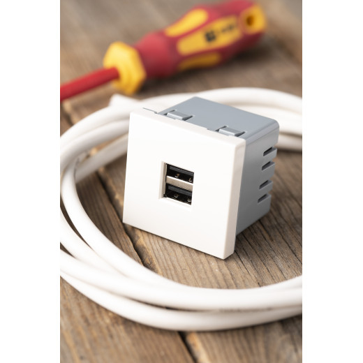 Розетка USB A+A, 2.1А, 2 гнезда, без индикатора EKF