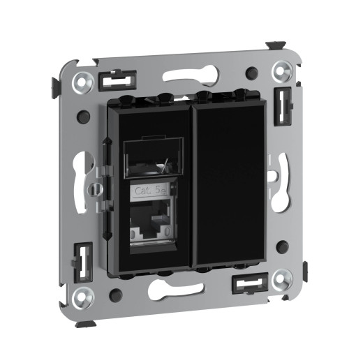 Компьютерная розетка RJ-45 в стену, кат.5e одинарная экранированная, Avanti, черный квадрат