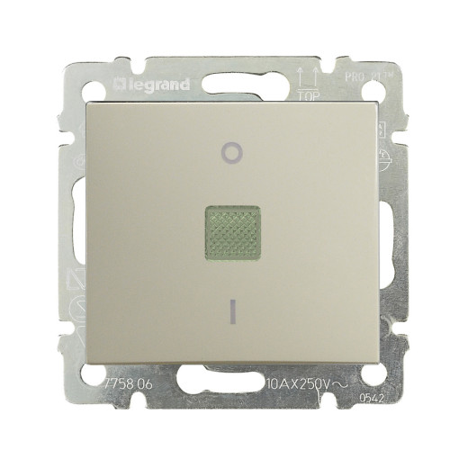Выключатель одноклавишный двухполюсный с индикацией - Legrand Valena - 10А 250В схема 2T безвинтовые зажимы - слоновая кость