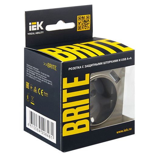 BRITE Роз. с з/к/ш 16А с USB A+A 3,1А РЮш10-2-БрШ шамп. IEK