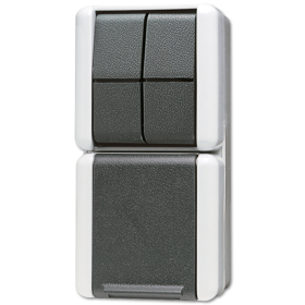 JUNG Комбинация - розетка и сдвоенный выключатель для накладного монтажа IP44