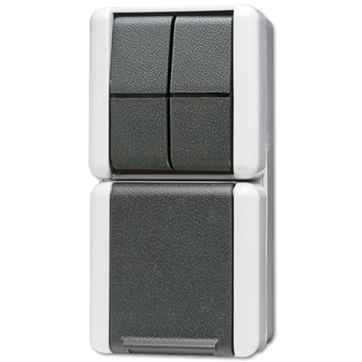 Комбинация - розетка и сдвоенный выключатель, для накладного монтажа IP44