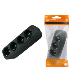 TDM Колодка розеточная 4 гнезда 2П+3 16А 250В черная