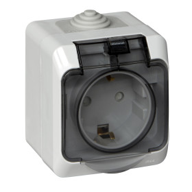 Systeme Electric Этюд наруж Серая Розетка 1-ая с/з с крышкой, с защитными шторками IP44