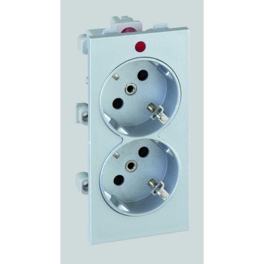 Simon Розетка двойная, 2к+з Schuko, 16А, 250В, CIMA-модуль 52x108 мм, алюминий