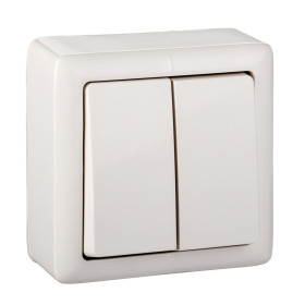 Systeme Electric ХИТ наруж Бел Выключатель 2-клавишный с изолирующей пластиной 6А, 250В