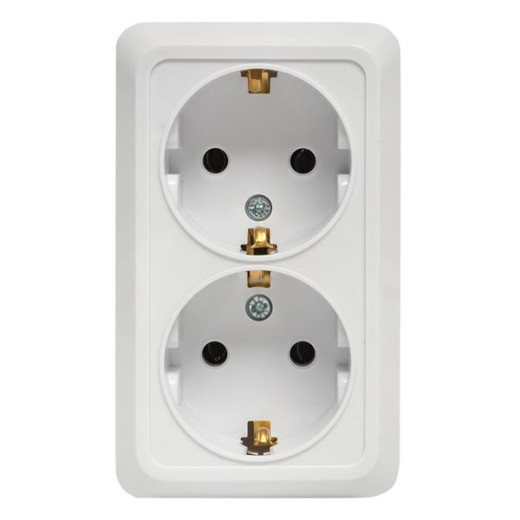 Рим Розетка 2-местная 16А с заземлением белая EKF