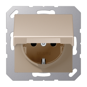 JUNG A 500 Шампань Розетка с/з с крышкой безвинт. зажим