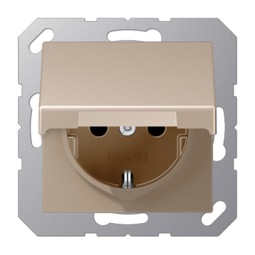 Штепсельная розетка SCHUKO 16А / 250В с подпружиненной откидной крышкой, возможно IP44, пружинные зажимы, термопласт, шампань, A500